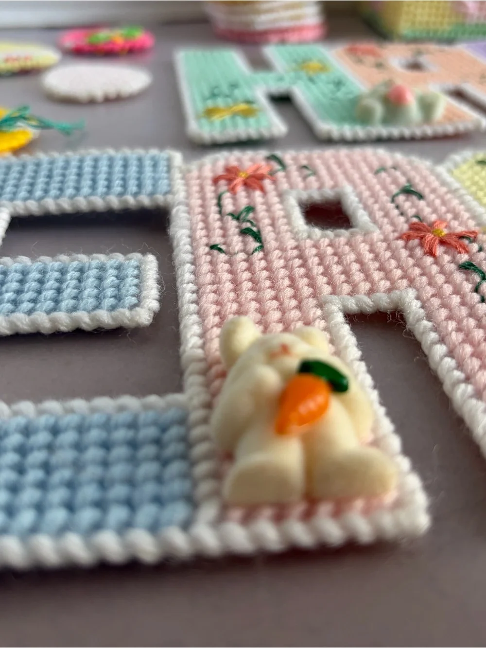 Vintage Handmade Pastel 'Happy Easter' Banner and Basket Set